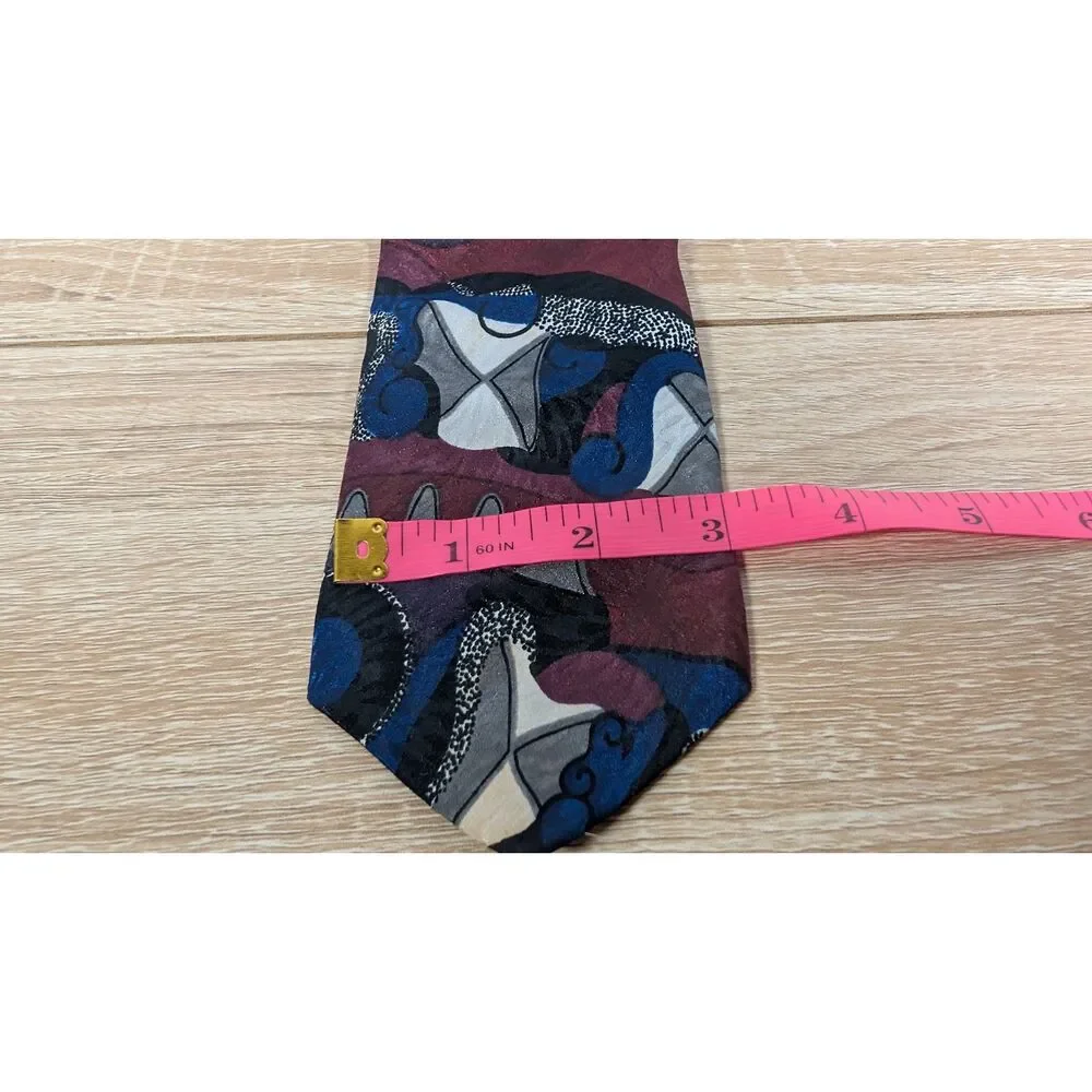 Vintage 80s 90s Royal Knight Abstract Geometric Tie Maroon Blue Gray Polyester